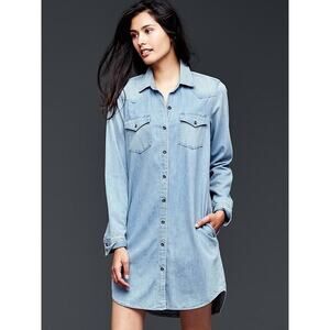 GAP Western Shirt Dress in Medium Indigo Large Denim Chambray